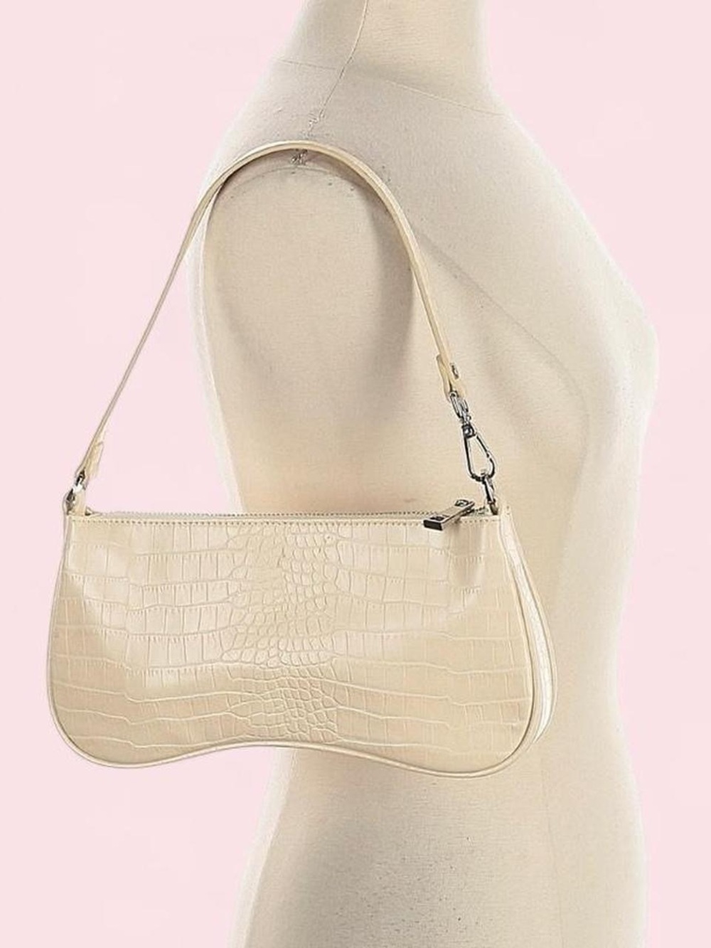 JW PEI Eva Ivory White Croc Embossed Y2K Style 2000s Shoulder Bag Baguette Purse